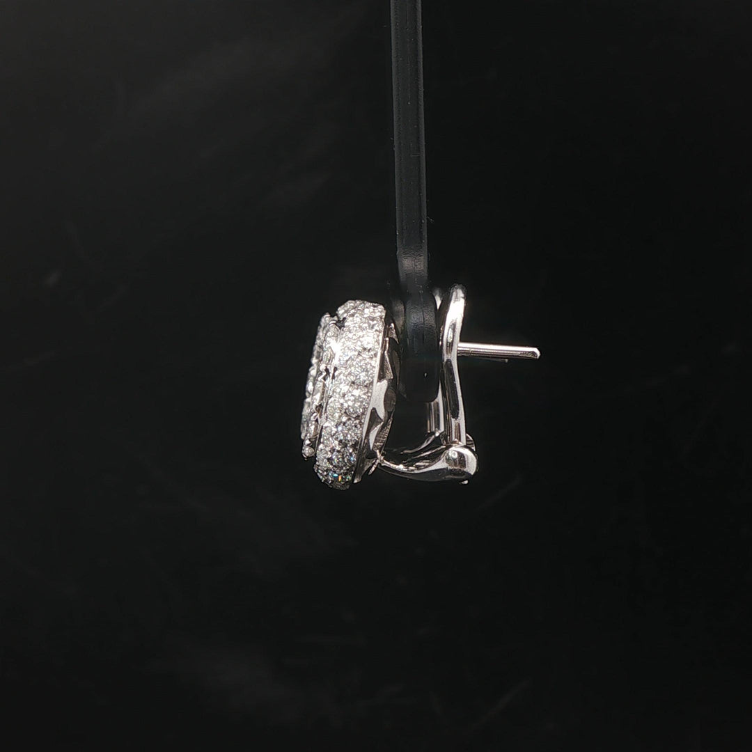 18k White Gold and 3cttw Diamond Cluster Button Stud Earrings