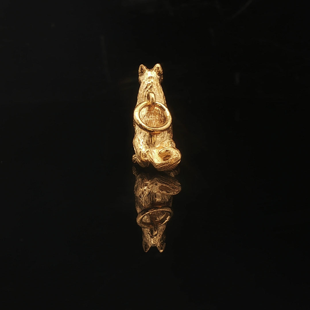 24k Pure Yellow Gold and Red Glass 5.9g Solid Heavy Dog Charm