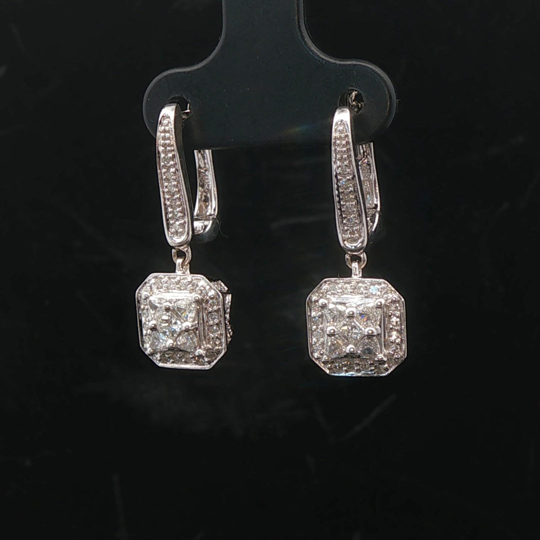 14k White Gold and 1cttw Diamond Drop Dangle Earrings 1"