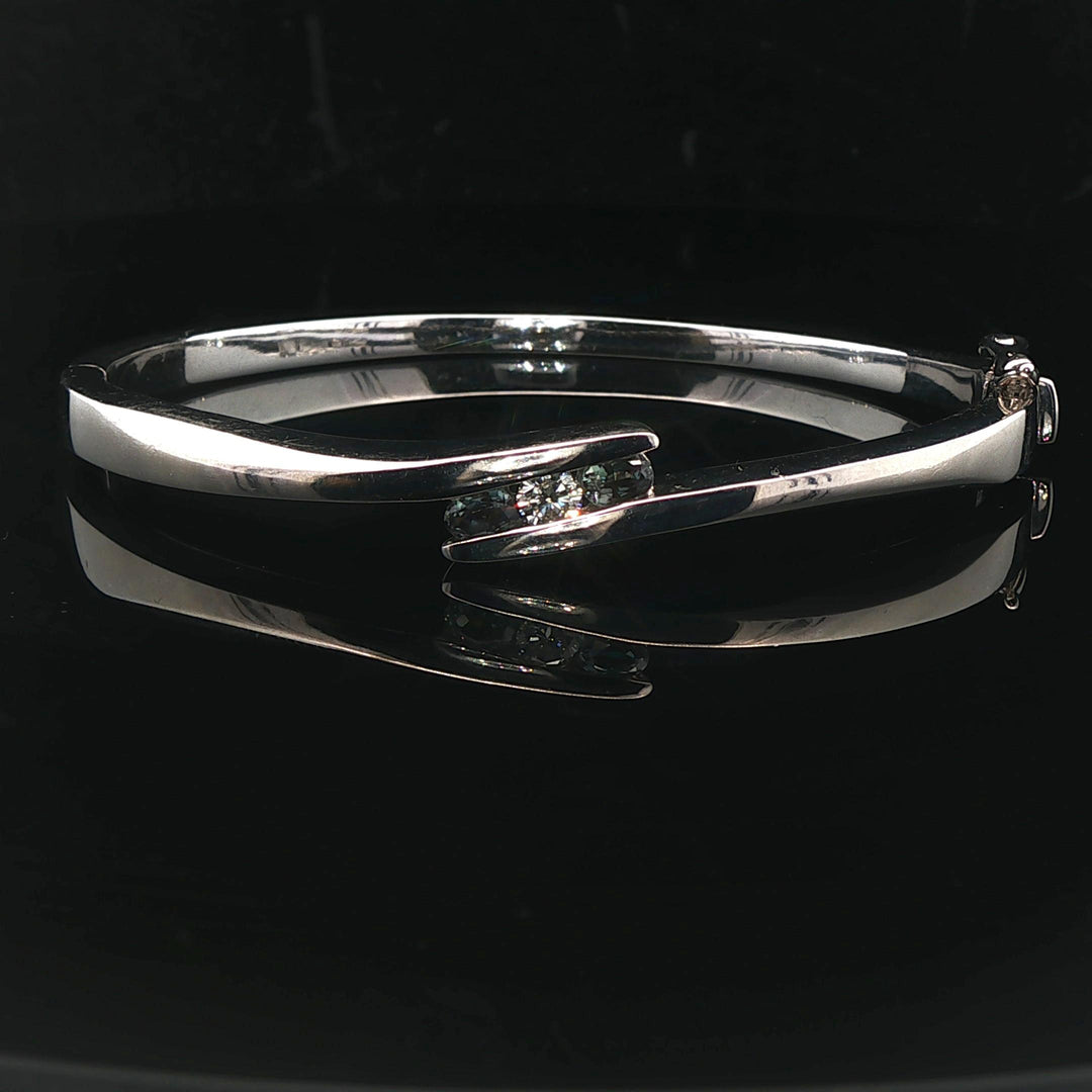 14k White Gold Iolite and Diamond 18.3g Solid Bypass Bangle Bracelet 6.75"