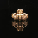 14k Yellow Gold and 0.05ct Diamond Solid Claddagh Ring Size 9