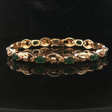 14k Yellow Gold Emerald and Diamond 20.7g Ladies Fancy Link Bracelet 7.25"