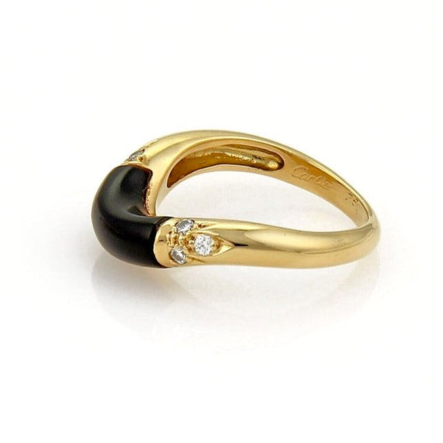 Cartier 18k Yellow Gold Diamond & Onyx Stack Band Ring Size 5