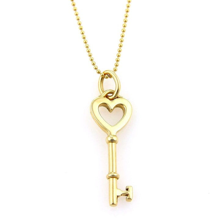 Tiffany & Co. 18k Yellow Gold Mini Heart Key Pendant Necklace 16"