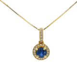 Brand New 14k Yellow Gold Sapphire and Diamond Halo Pendant Necklace 18"