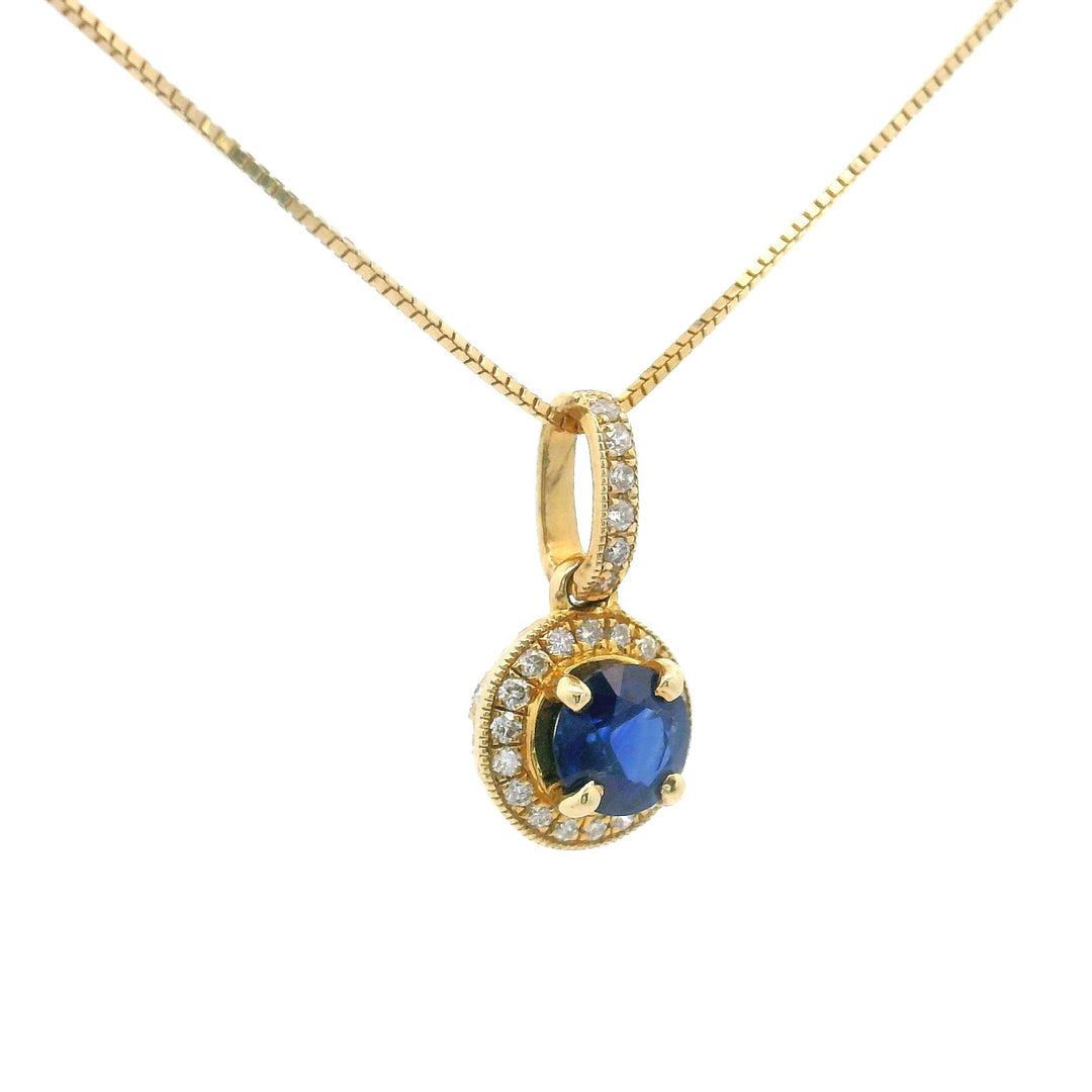 Brand New 14k Yellow Gold Sapphire and Diamond Halo Pendant Necklace 18"