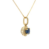 Brand New 14k Yellow Gold Sapphire and Diamond Halo Pendant Necklace 18"