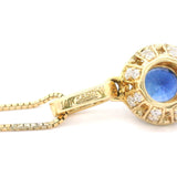 Brand New 14k Yellow Gold Sapphire and Diamond Halo Pendant Necklace 18"