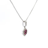 Brand New 14k White Gold Ruby and Diamond Halo Pendant Necklace 20"