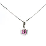 Brand New 14k White Gold Ruby and Diamond Halo Pendant Necklace 20"