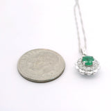 Brand New 14k White Gold Emerald and Diamond Halo Pendant Necklace 18"