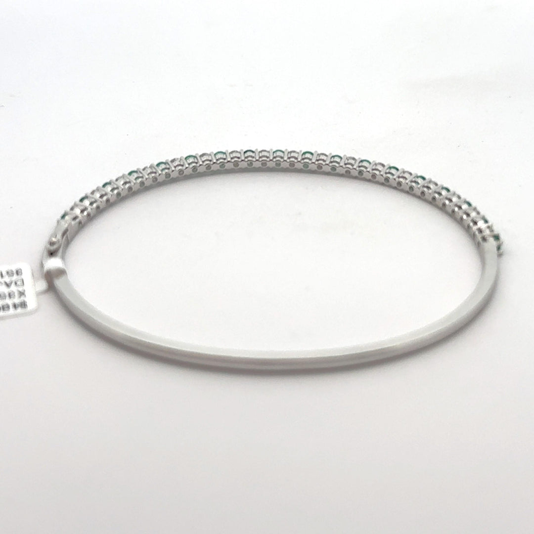 Brand New 14k White Gold Emerald and Diamond Bangle Bracelet 6.5"