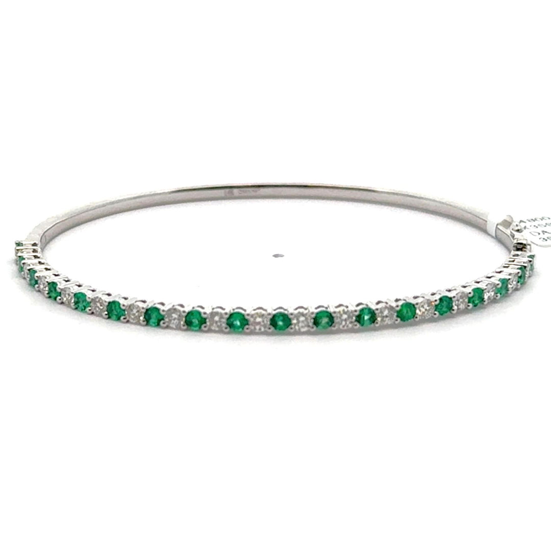 Brand New 14k White Gold Emerald and Diamond Bangle Bracelet 6.5"