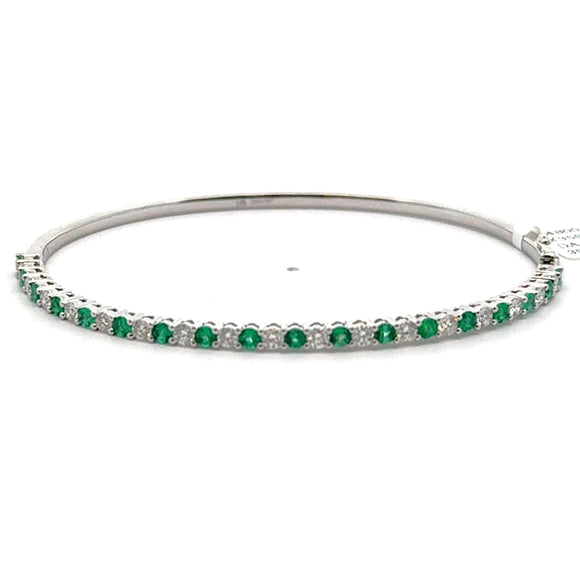 Brand New 14k White Gold Emerald and Diamond Bangle Bracelet 6.5