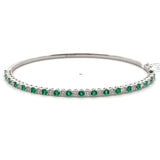 Brand New 14k White Gold Emerald and Diamond Bangle Bracelet 6.5"