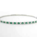 Brand New 14k White Gold Emerald and Diamond Bangle Bracelet 6.5"