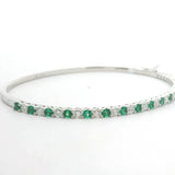 Brand New 14k White Gold Emerald and Diamond Bangle Bracelet 6.5"