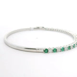 Brand New 14k White Gold Emerald and Diamond Bangle Bracelet 6.5"