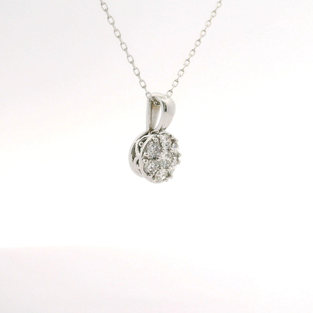 Brand New 14k White Gold and Diamond Cluster Pendant Necklace 18"