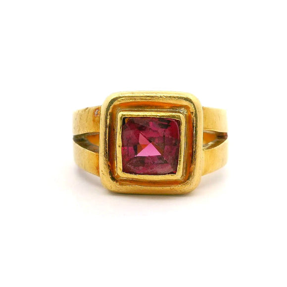 Ming's 18k Yellow Gold Vintage 1.6ct Princess Cut Amethyst Ring Size 7