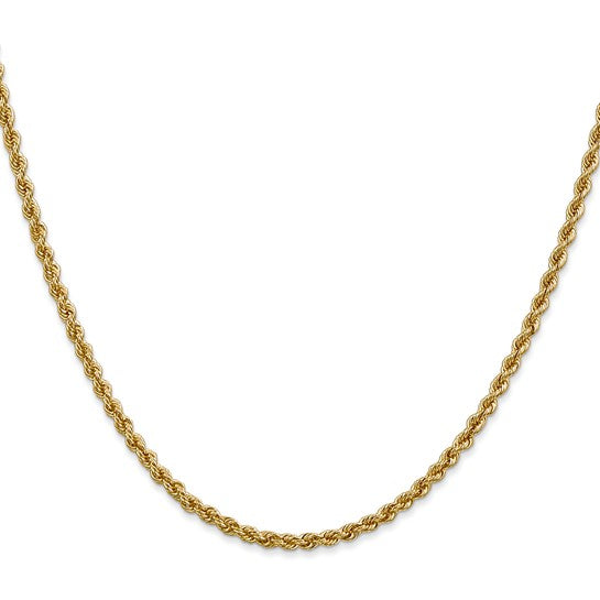 Brand New 14k Yellow Gold 2.5mm Polished Rope Chain Necklace 18