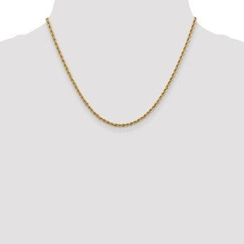 Brand New 14k Yellow Gold 2.5mm Polished Rope Chain Necklace 18"