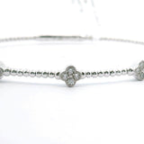 Brand New 14k White Gold and Diamond Clover Station Flex Bangle Bracelet 7"