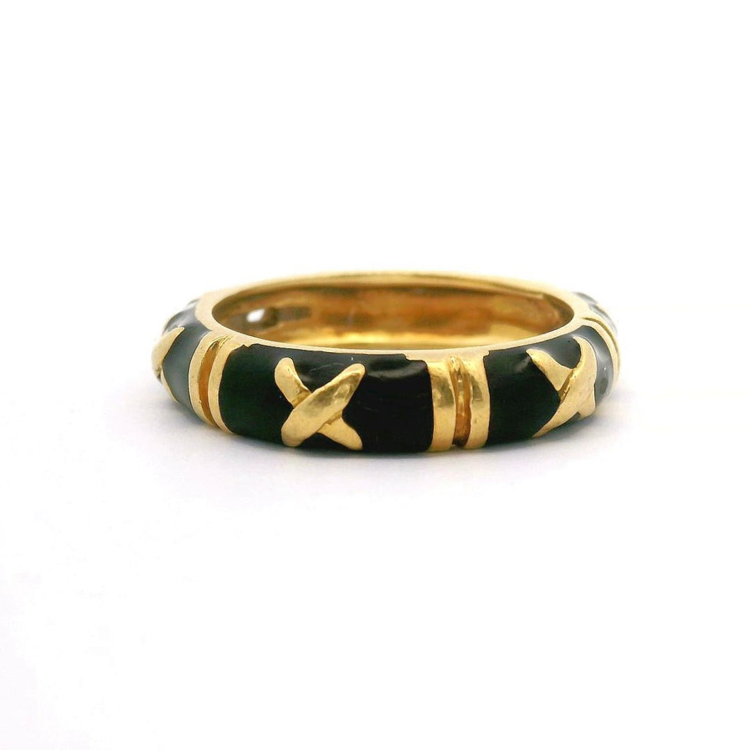 Hidalgo 18k Yellow Gold and Black Enamel Band Ring Size 8.5