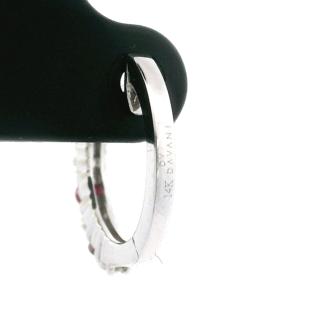 Brand New 14k White Gold Ruby and Diamond Hoop Earrings