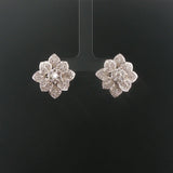 18k White Gold and 1.80cttw Diamond Heavy Floral Stud Earrings 1"