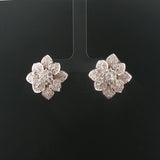 18k White Gold and 1.80cttw Diamond Heavy Floral Stud Earrings 1"