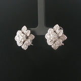 18k White Gold and 1.80cttw Diamond Heavy Floral Stud Earrings 1"