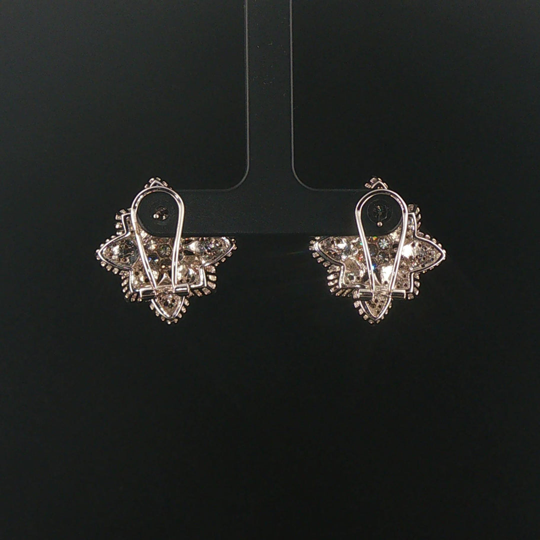18k White Gold and 1.80cttw Diamond Heavy Floral Stud Earrings 1"