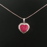 18k White Gold Ruby and Diamond Heart Pendant and 14k Snake Necklace 18"