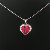 18k White Gold Ruby and Diamond Heart Pendant and 14k Snake Necklace 18"