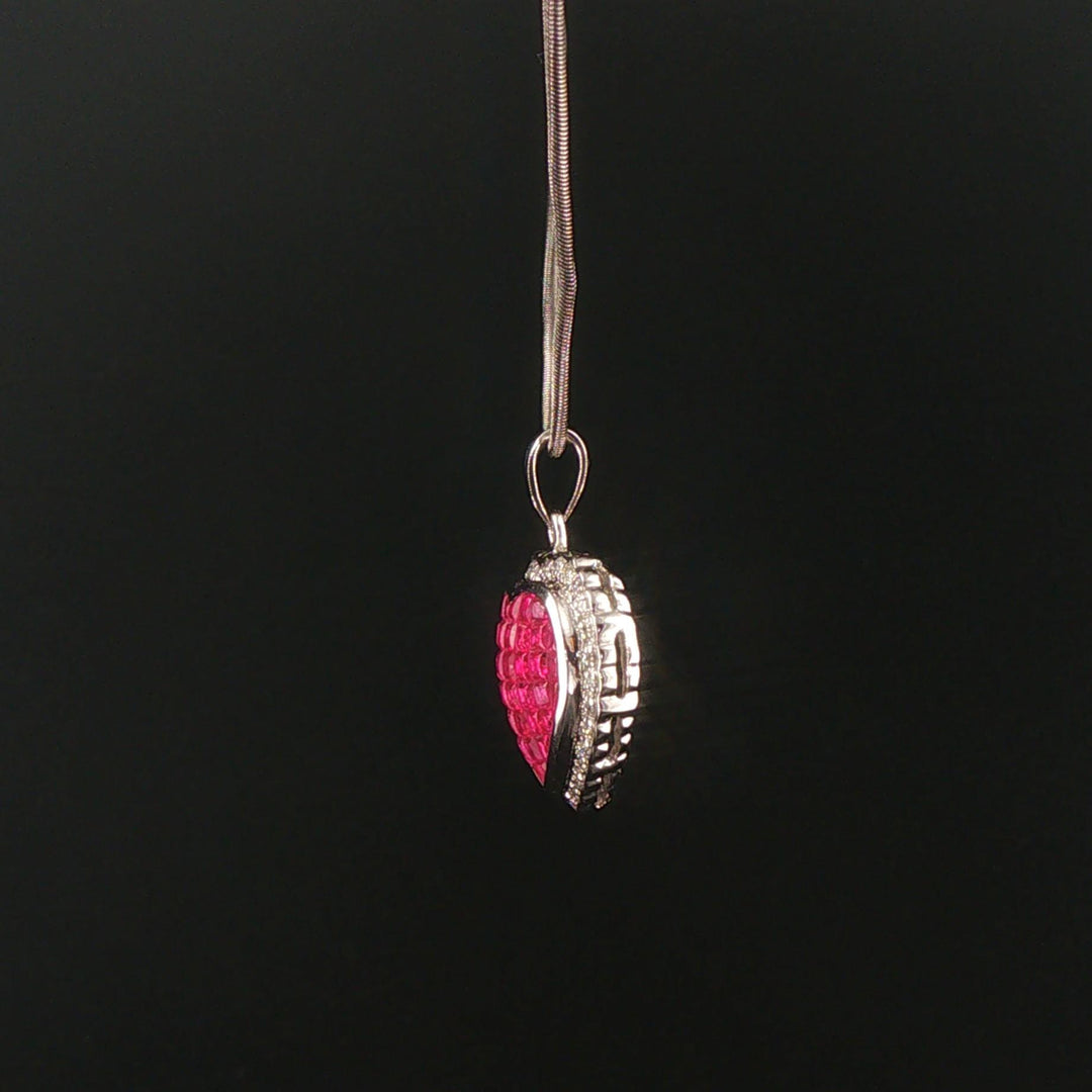 18k White Gold Ruby and Diamond Heart Pendant and 14k Snake Necklace 18"