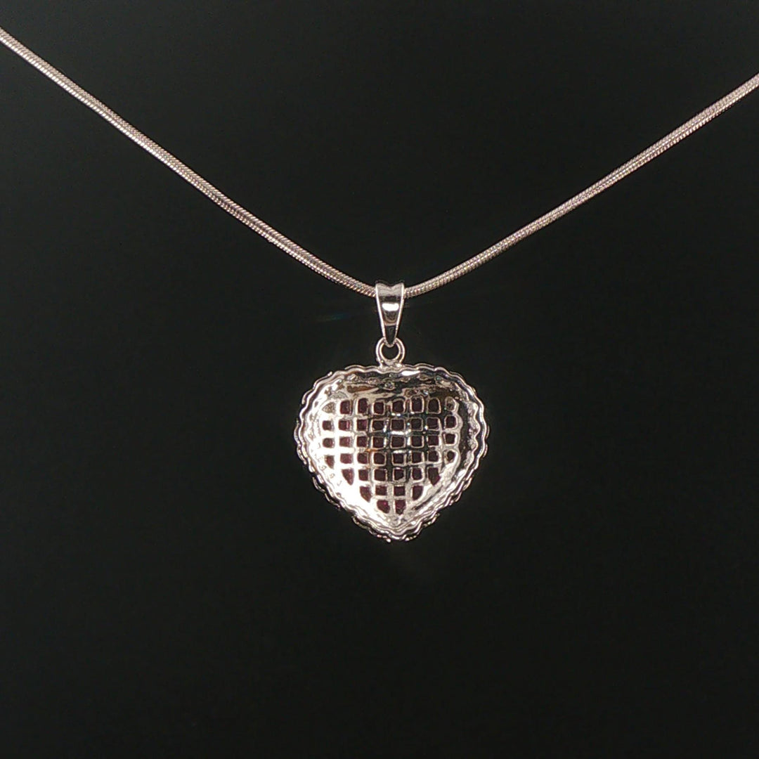 18k White Gold Ruby and Diamond Heart Pendant and 14k Snake Necklace 18"
