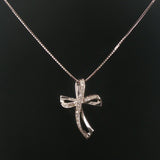 14k White Gold and 1cttw Diamond Fancy Cross Pendant Necklace Italy 20"