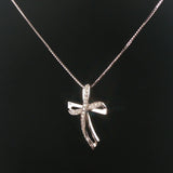 14k White Gold and 1cttw Diamond Fancy Cross Pendant Necklace Italy 20"