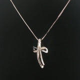 14k White Gold and 1cttw Diamond Fancy Cross Pendant Necklace Italy 20"