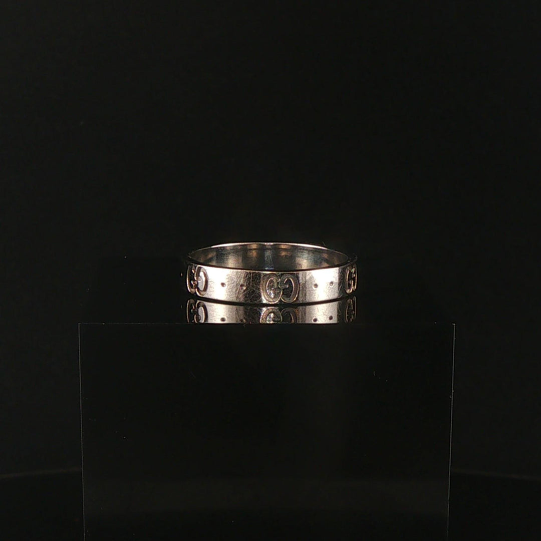 Gucci Icon 18k White Gold 4g Solid Logo Band Ring Italy Size 19