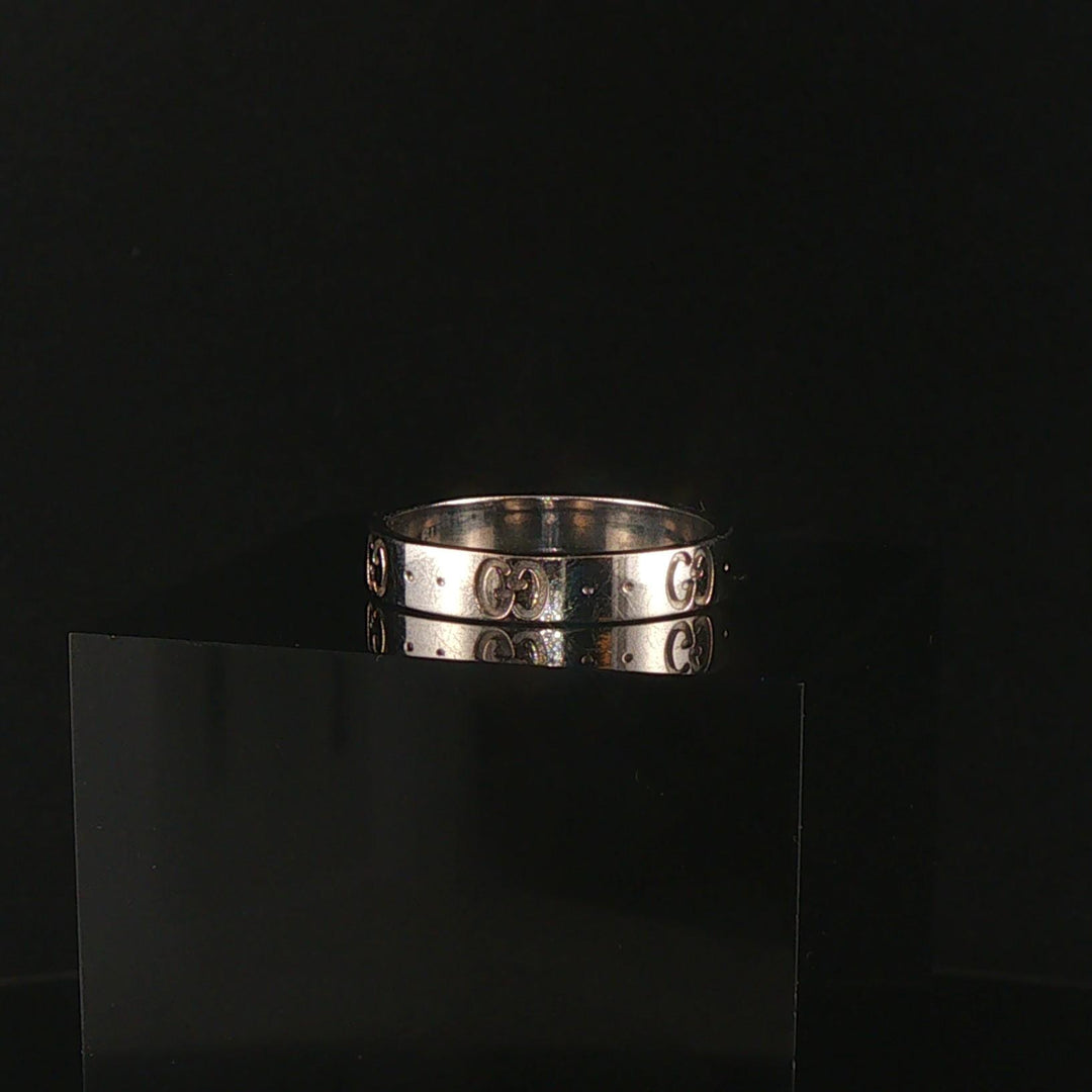 Gucci Icon 18k White Gold 4g Solid Logo Band Ring Italy Size 19