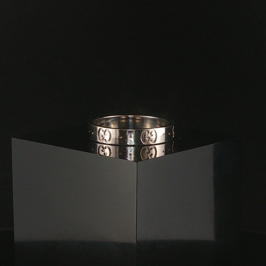 Gucci Icon 18k White Gold 4g Solid Logo Band Ring Italy Size 19