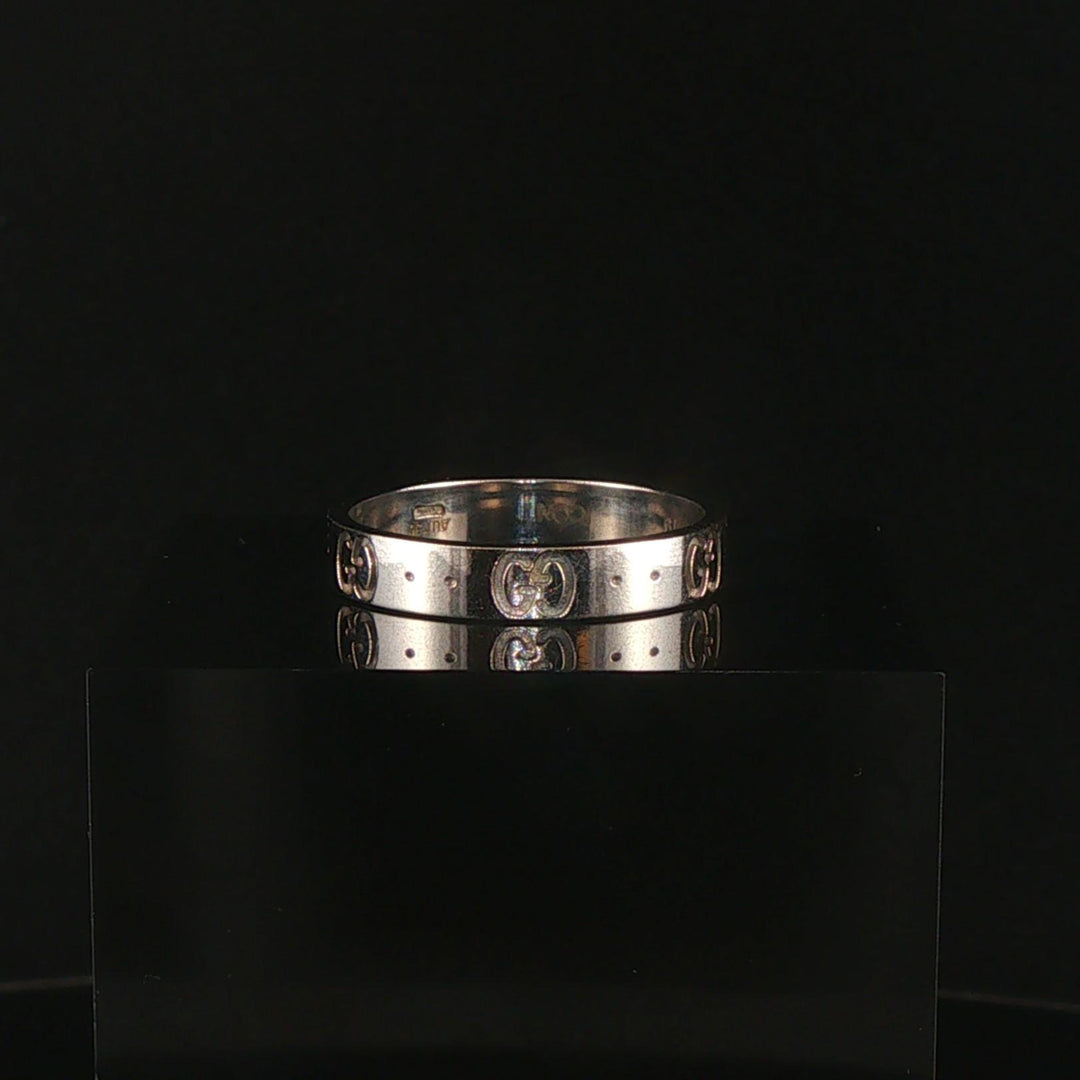 Gucci Icon 18k White Gold 4g Solid Logo Band Ring Italy Size 19