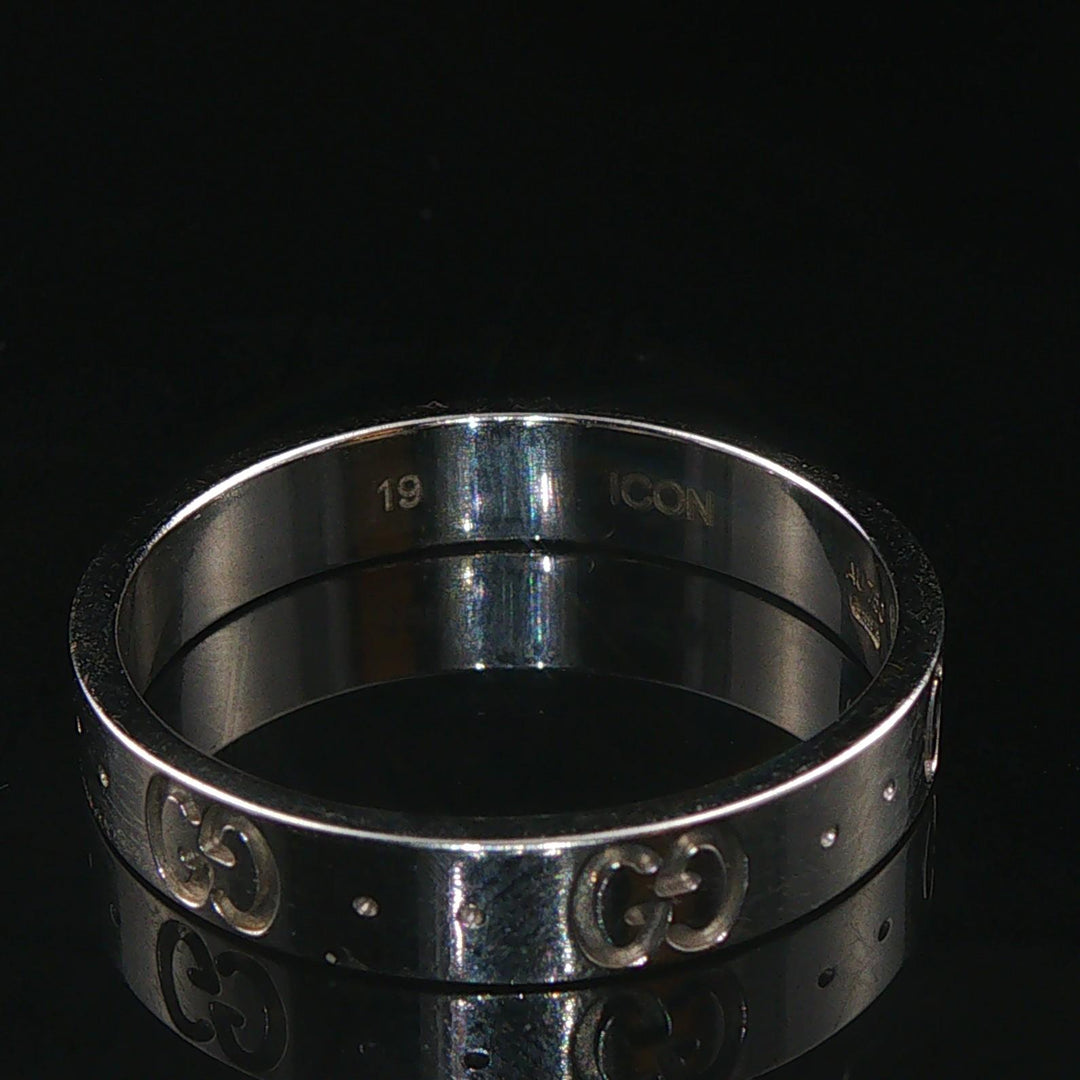 Gucci Icon 18k White Gold 4g Solid Logo Band Ring Italy Size 19