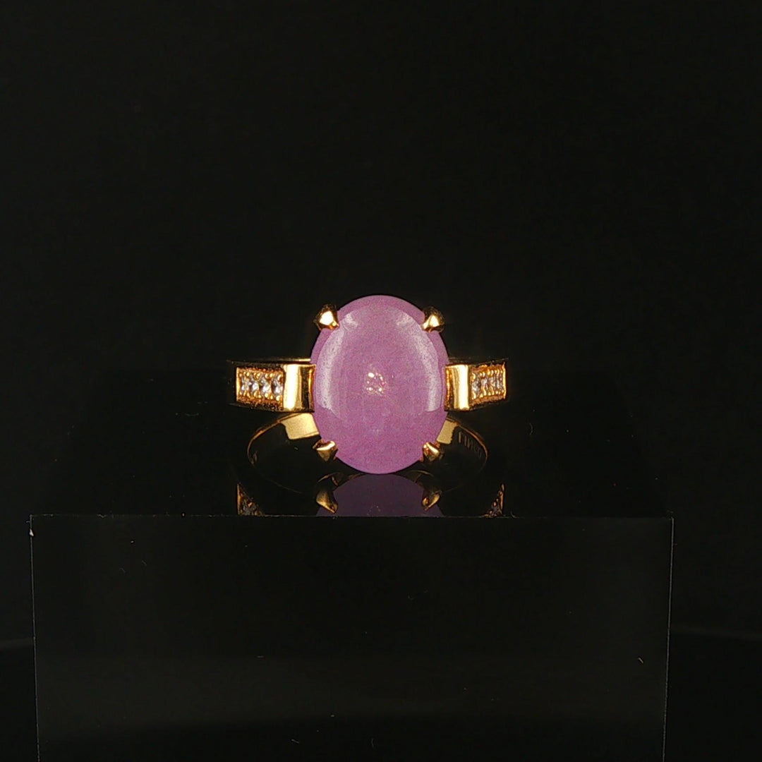 18k Yellow Gold 4.24ct Lavender Jade and Diamond Ladies Ring Size 6.5
