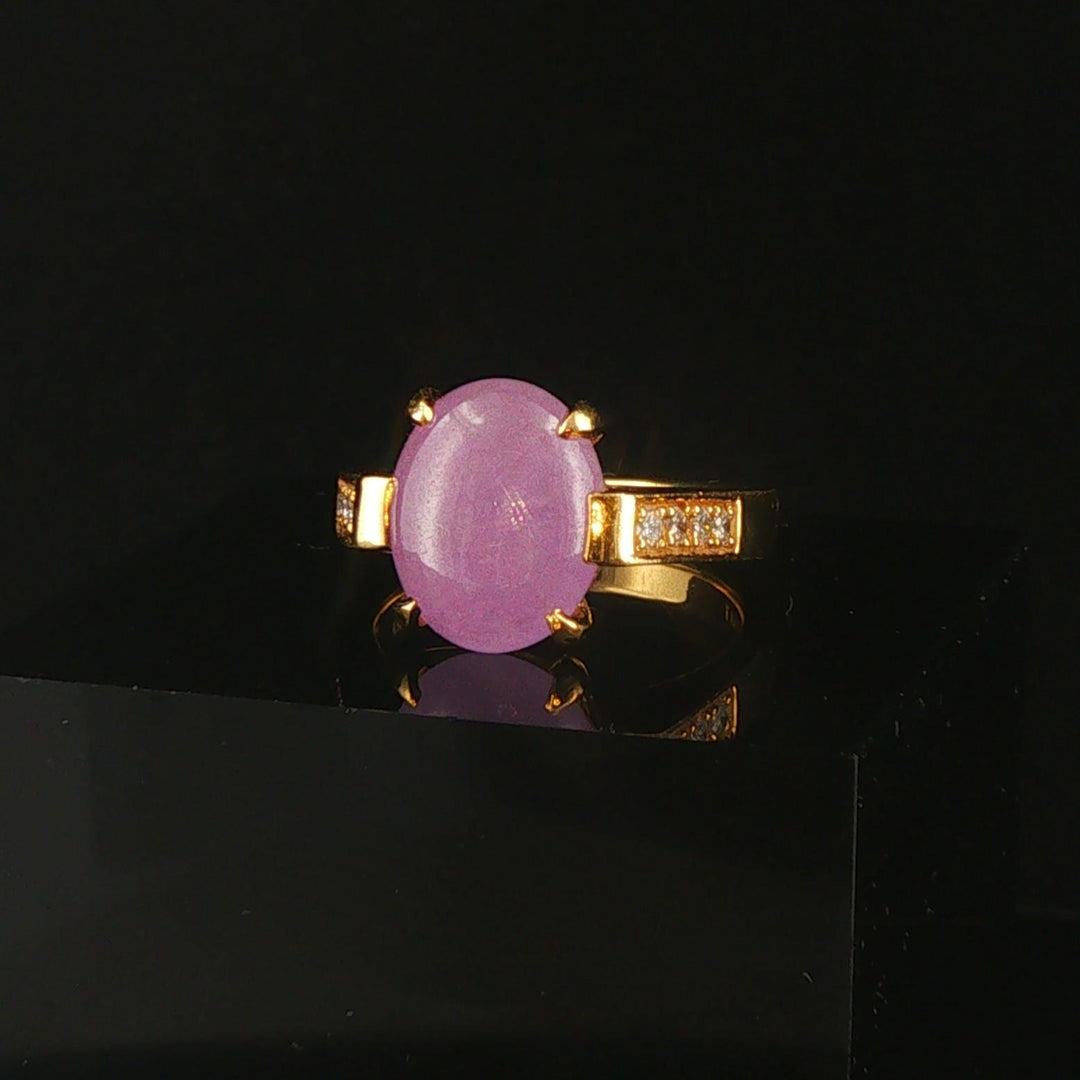 18k Yellow Gold 4.24ct Lavender Jade and Diamond Ladies Ring Size 6.5