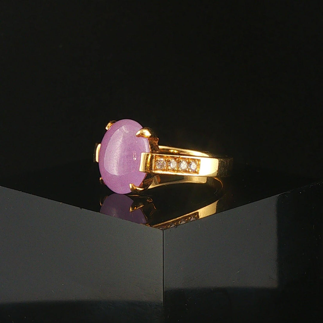 18k Yellow Gold 4.24ct Lavender Jade and Diamond Ladies Ring Size 6.5