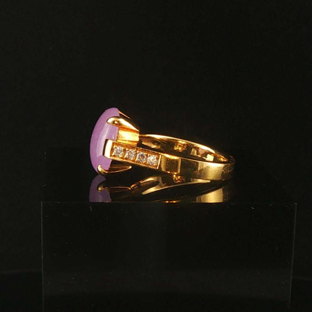 18k Yellow Gold 4.24ct Lavender Jade and Diamond Ladies Ring Size 6.5