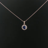 18k White Gold 0.97ct Sapphire and 0.30cttw Diamond Halo Pendant Necklace 16"
